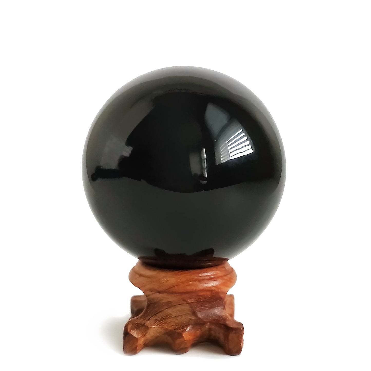 Black Obsidian Crystal Ball for Feng Shui and Meditation with Wooden Stand