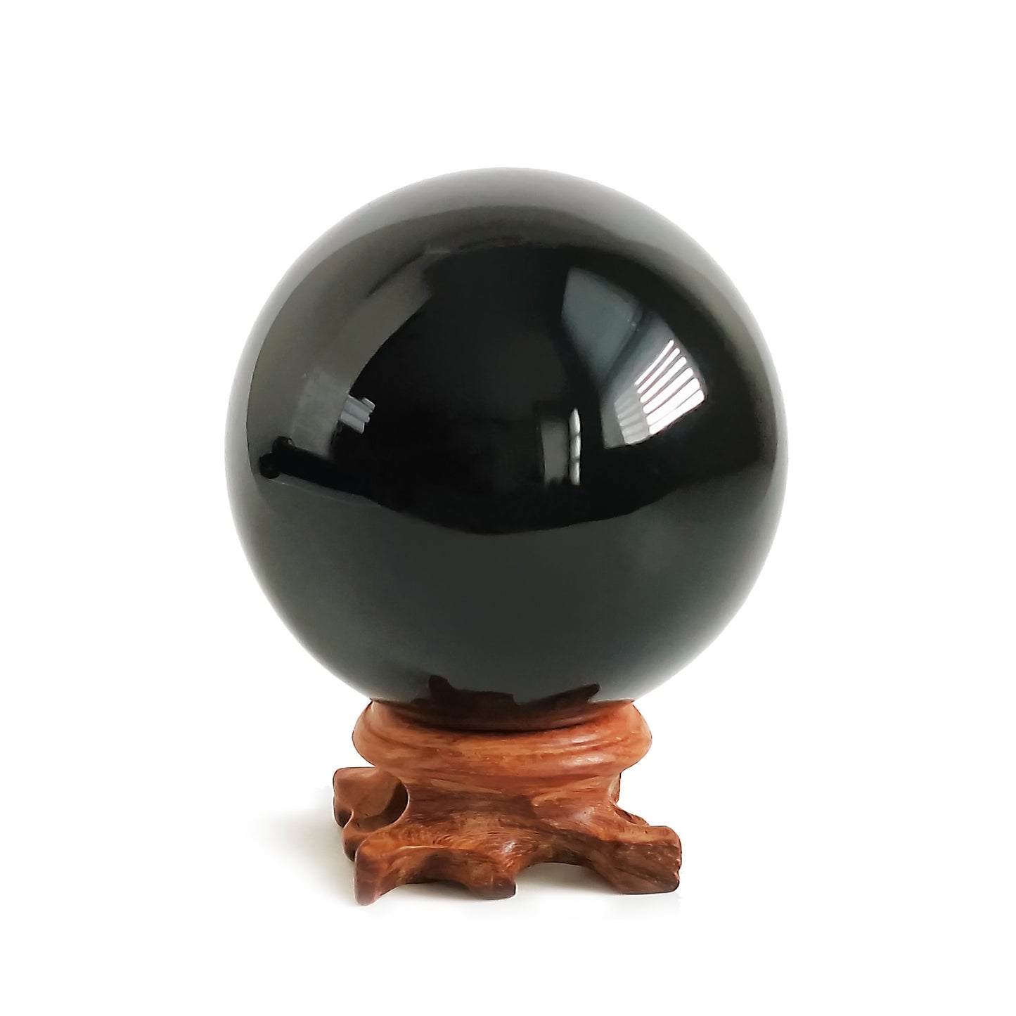 Black Obsidian Crystal Ball for Feng Shui and Meditation with Wooden Stand