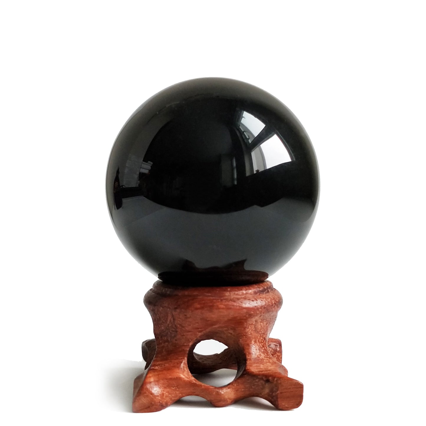 Black Obsidian Crystal Ball for Feng Shui and Meditation with Wooden Stand