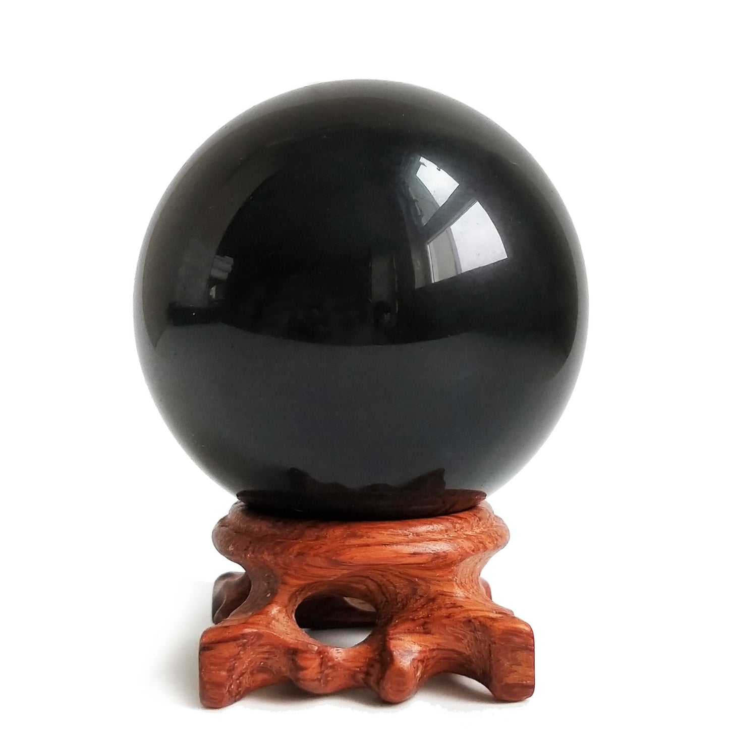 Black Obsidian Crystal Ball for Feng Shui and Meditation with Wooden Stand