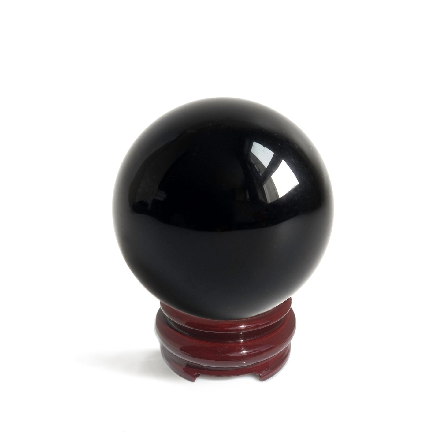Black Obsidian Crystal Ball for Feng Shui and Meditation with Wooden Stand