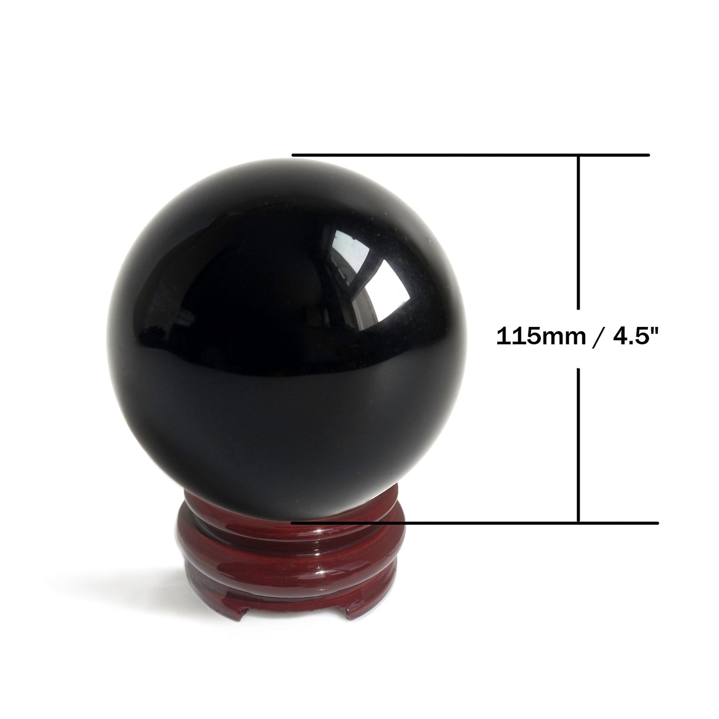 Black Obsidian Crystal Ball for Feng Shui and Meditation with Wooden Stand