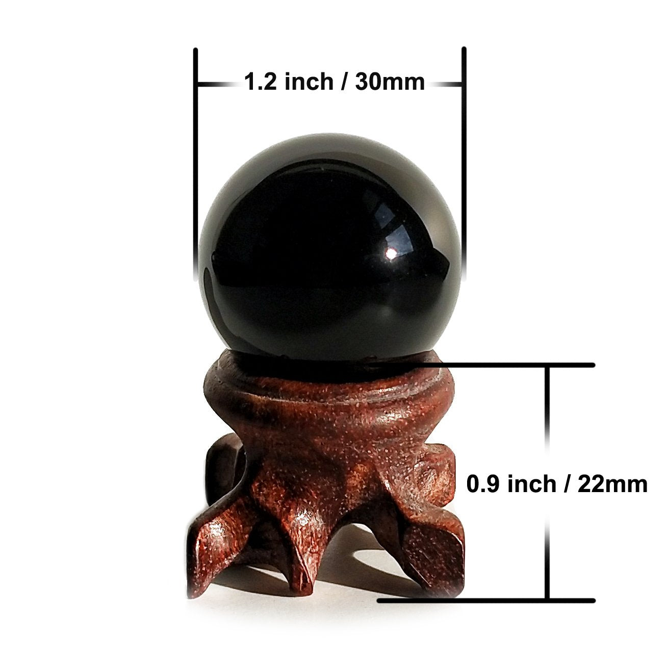 Black Obsidian Crystal Ball for Feng Shui and Meditation with Wooden Stand