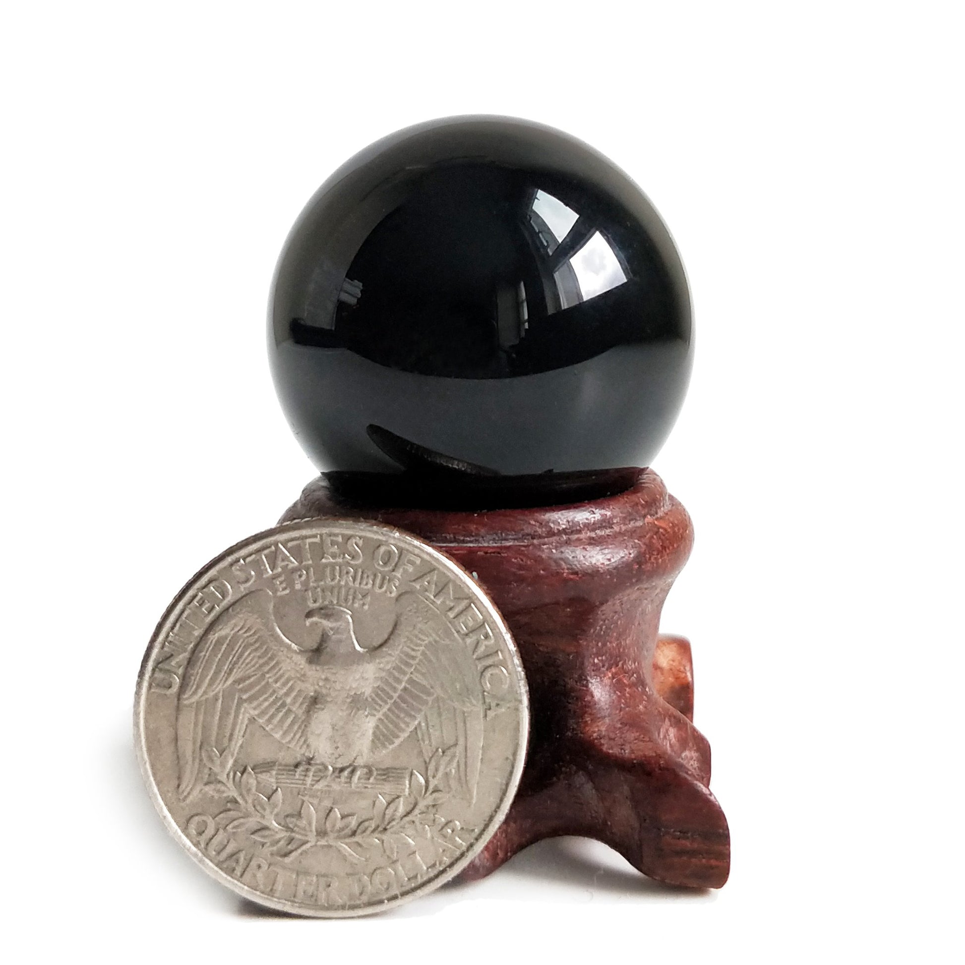 Black Obsidian Crystal Ball for Feng Shui and Meditation with Wooden Stand