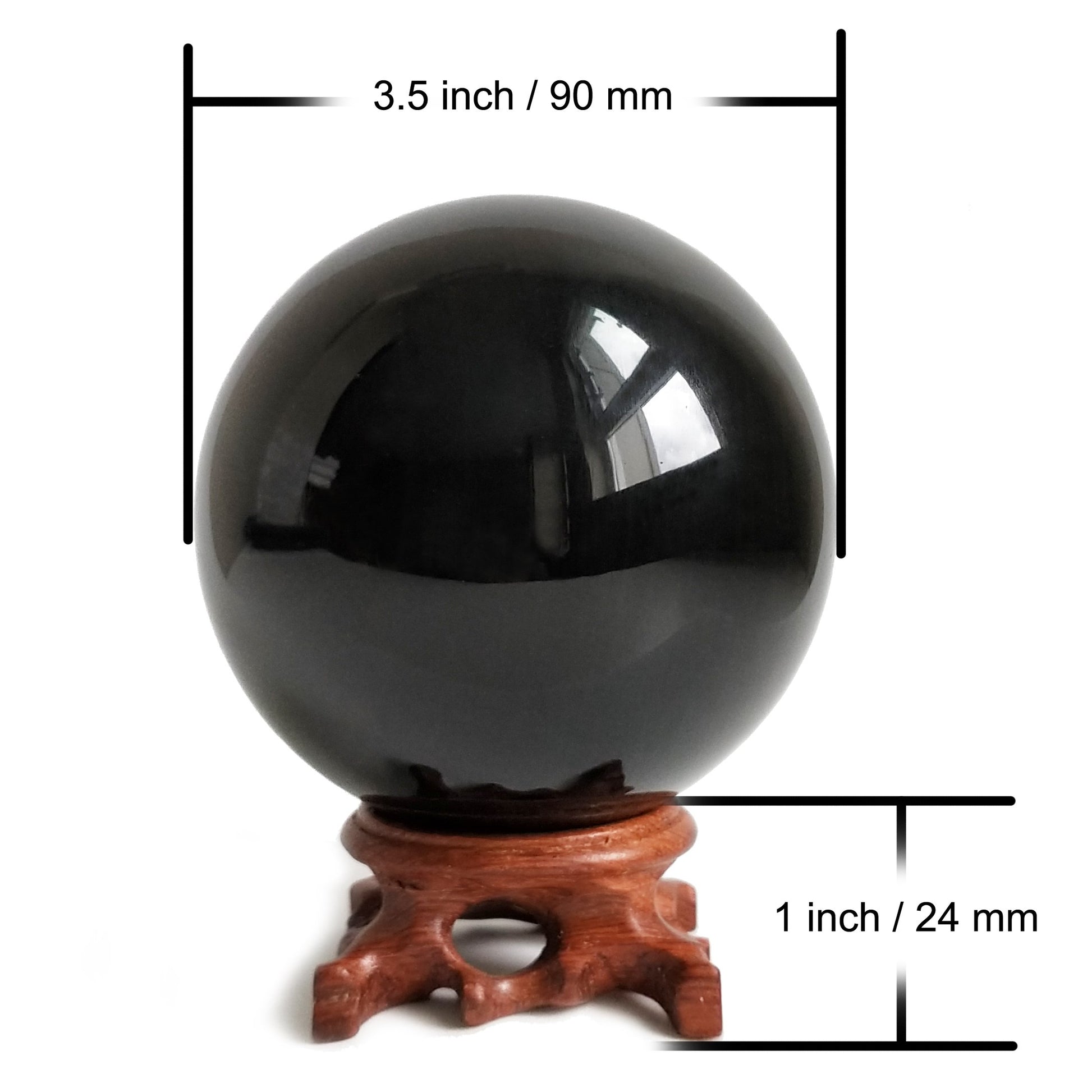 Black Obsidian Crystal Ball for Feng Shui and Meditation with Wooden Stand