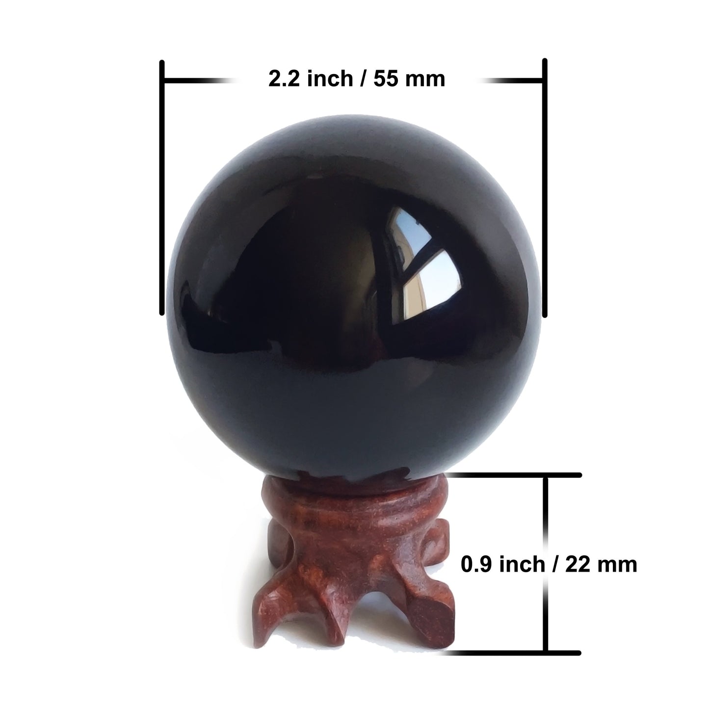 Black Obsidian Crystal Ball for Feng Shui and Meditation with Wooden Stand