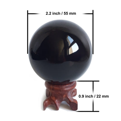 Black Obsidian Crystal Ball for Feng Shui and Meditation with Wooden Stand
