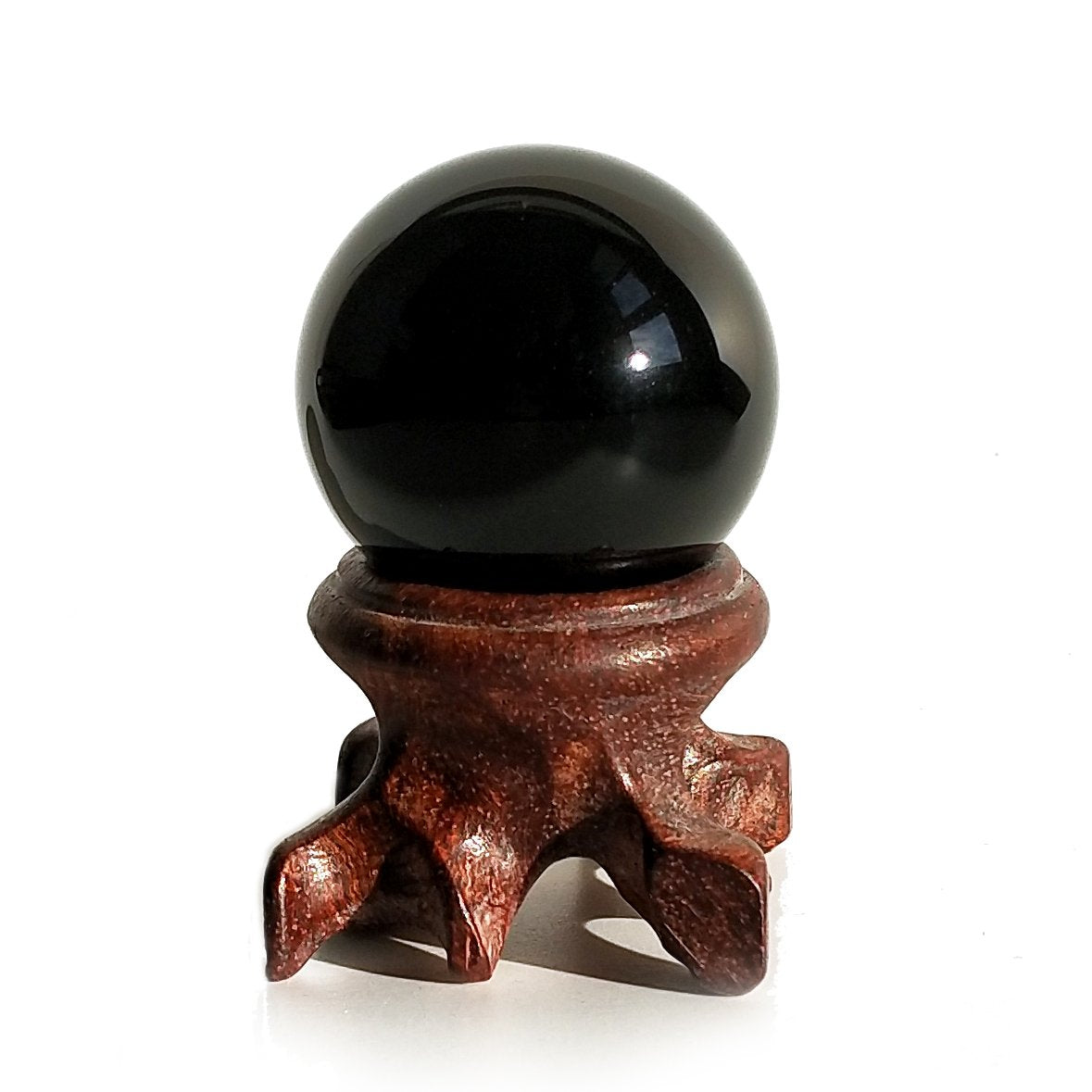 Black Obsidian Crystal Ball for Feng Shui and Meditation with Wooden Stand