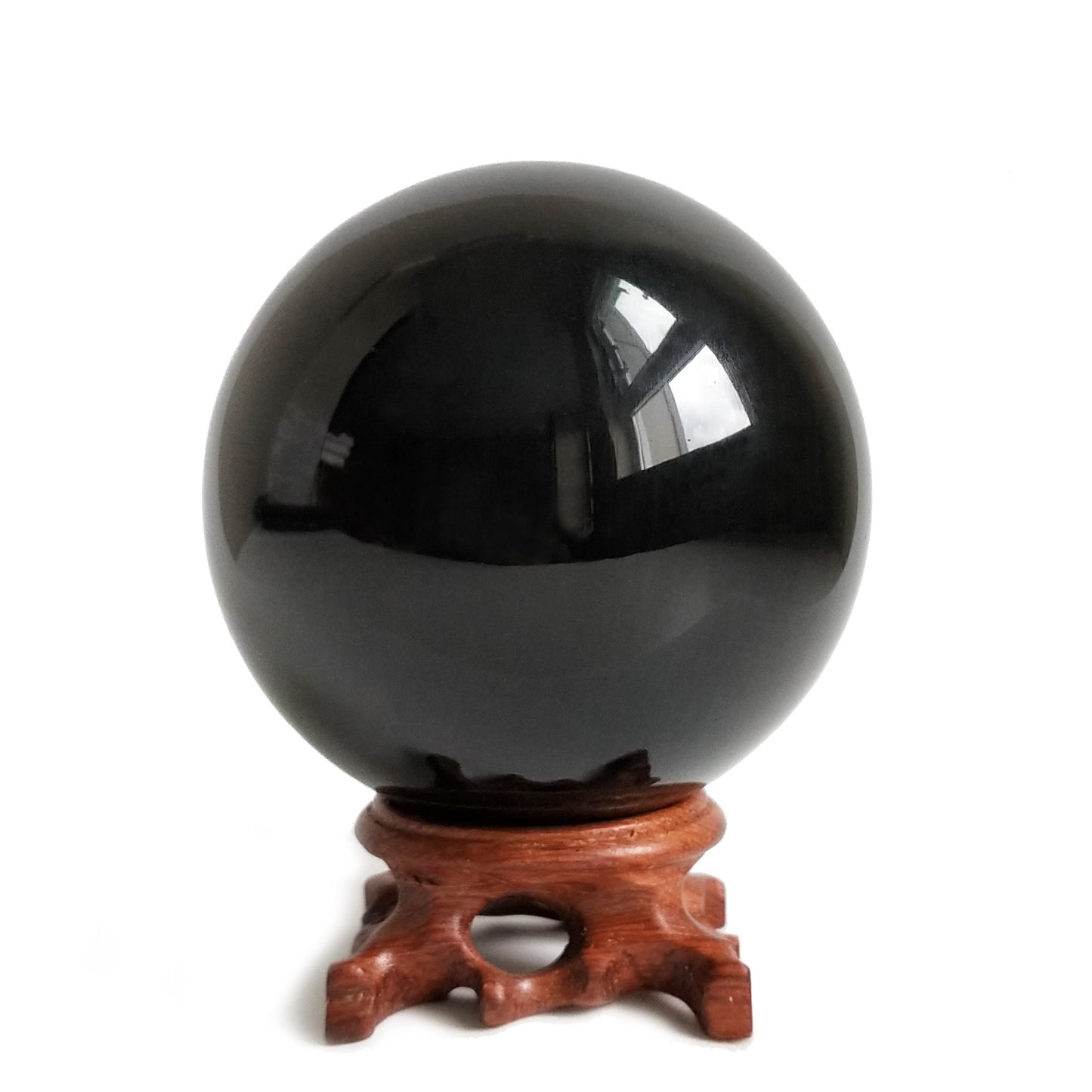 Black Obsidian Crystal Ball for Feng Shui and Meditation with Wooden Stand