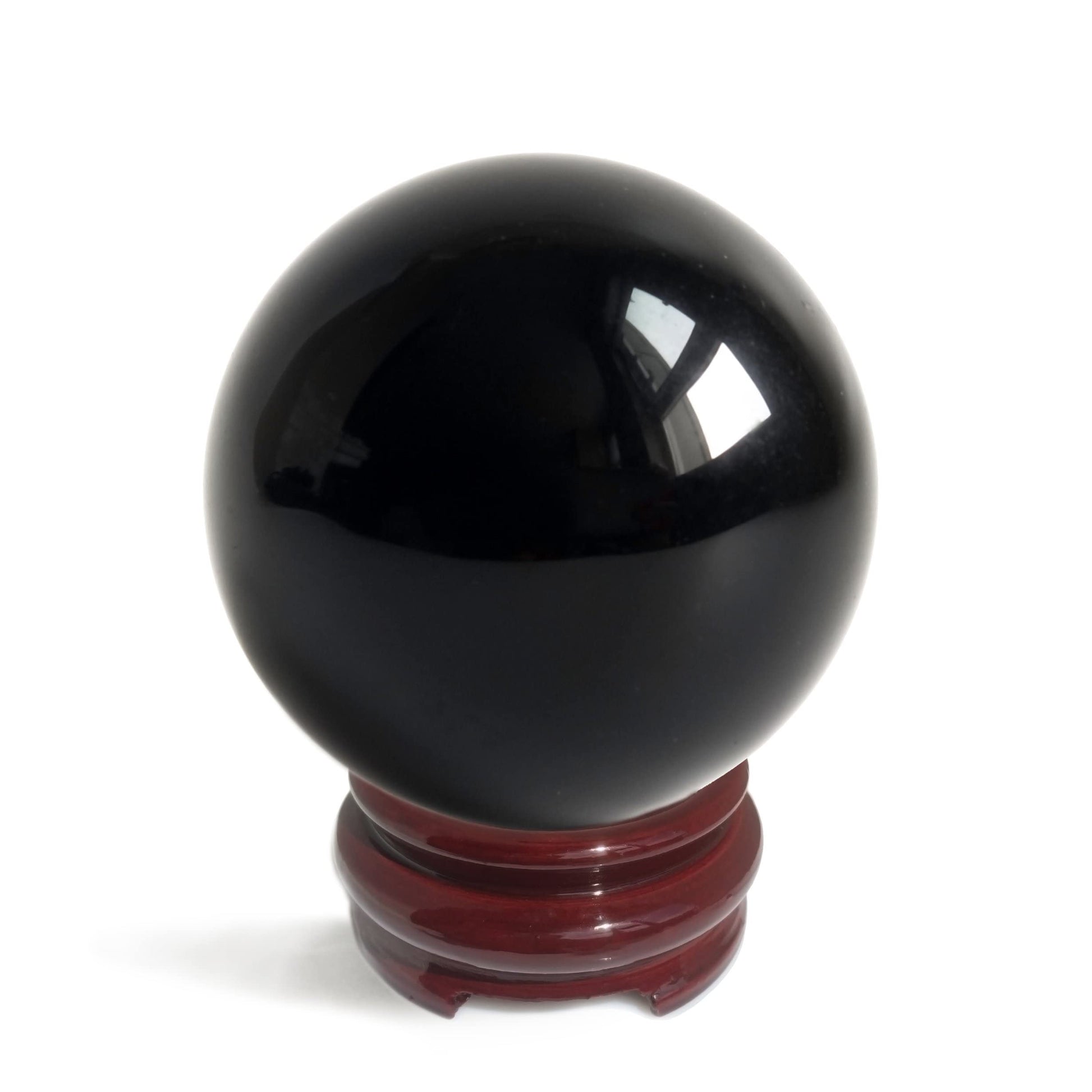 Black Obsidian Crystal Ball for Feng Shui and Meditation with Wooden Stand