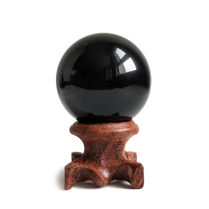 Black Obsidian Crystal Ball for Feng Shui and Meditation with Wooden Stand