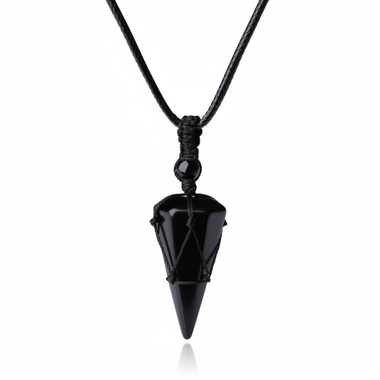 Black Obsidian Pendant Necklace | Natural Hexagonal Wand Stone for Healing, Protection & Grounding | Spiritual Reiki Jewelry for Meditation, Scrying & Anxiety Relief