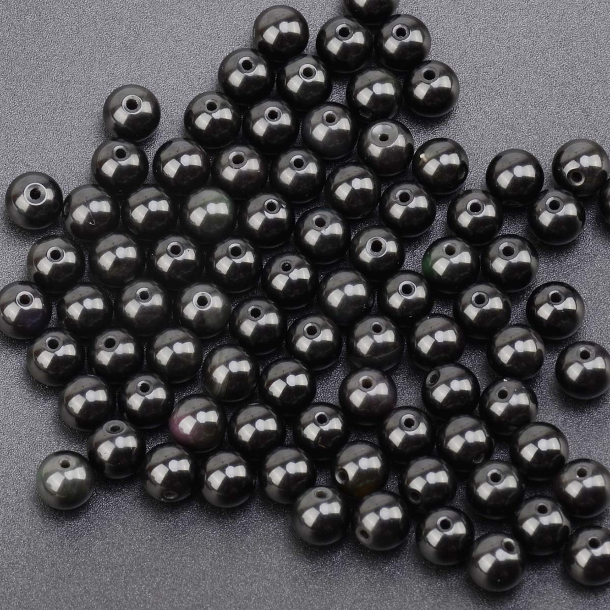 Bulk pack of 100 natural 8mm black obsidian round loose beads for DIY jewelry making and crystal healing